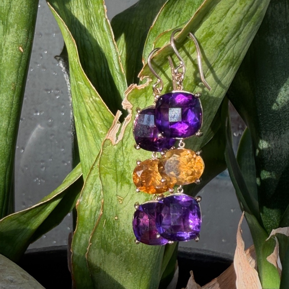 14 karat gold, amethyst, and citrine Drop Earrings - Picture 5 of 13